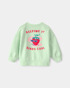 Baby Girl Strawberry French Terry Pullover Sweatshirt - Green, image 2 of 6 slides