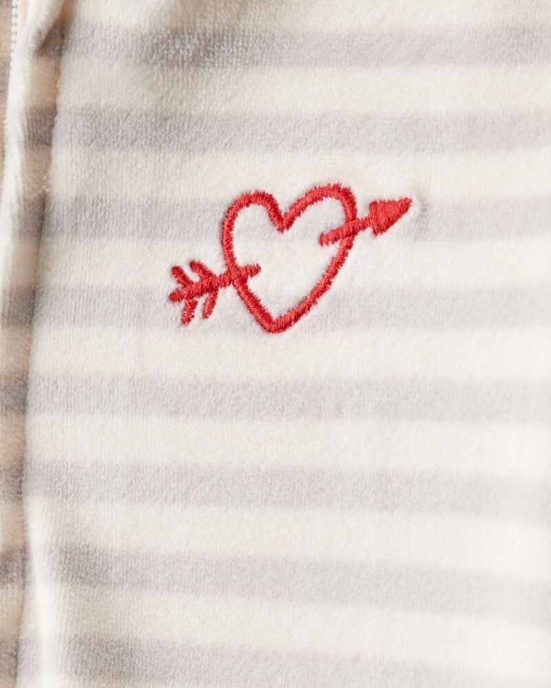 Baby Valentine's Day Striped DreamPlush Snug Fit 2-Way Zip Sleeper - Grey, image 3 of 5 slides