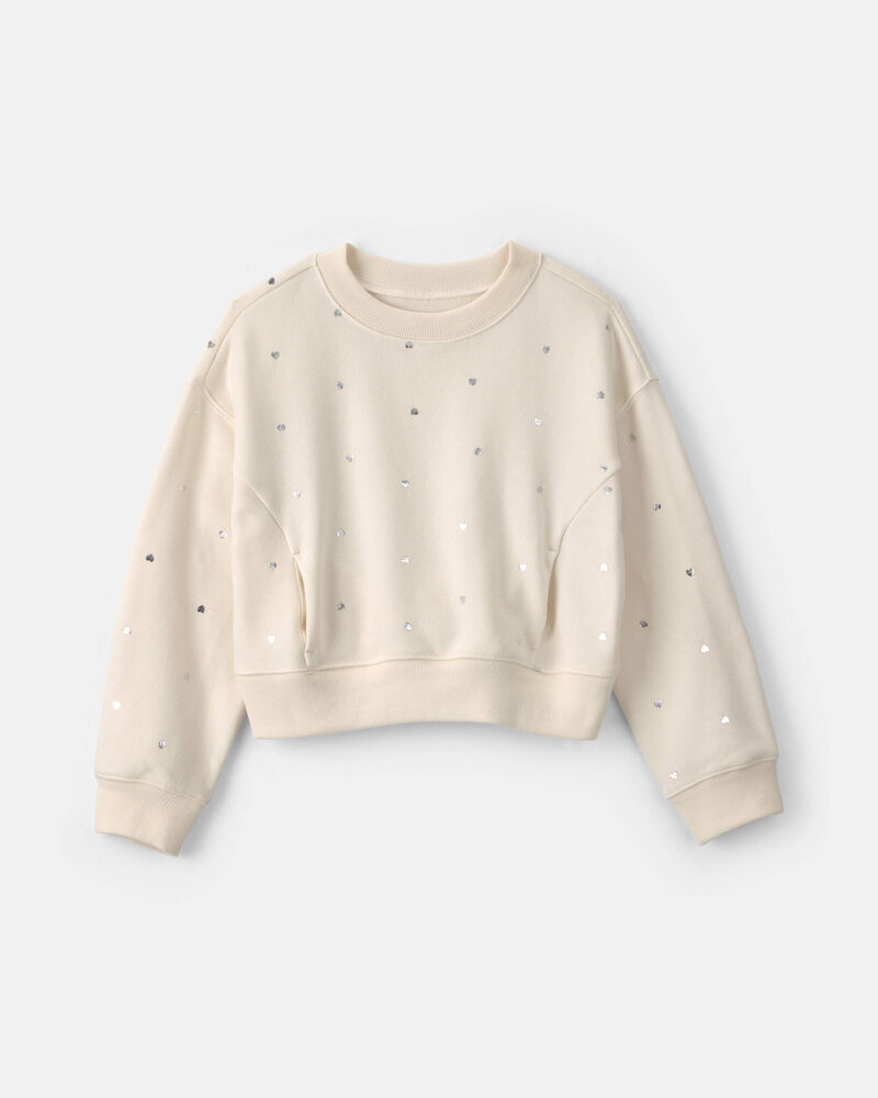 Girls Heart Fleece Pullover Sweatshirt - Cream, image 1 of 3 slides