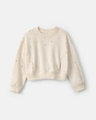 Girls Heart Fleece Pullover Sweatshirt - Cream, image 1 of 3 slides