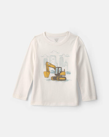 Tout-petit gar&ccedil;on - T-shirt manches longues &agrave; imprim&eacute; construction - Cr&egrave;me, 