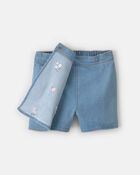 Girls Floral Embroidered Denim Wrap Skort - Medium Wash, image 6 of 9 slides