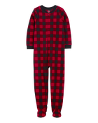 Kid 1-Piece Buffalo Check Fleece Footie Pyjamas, image 1 of 4 slides