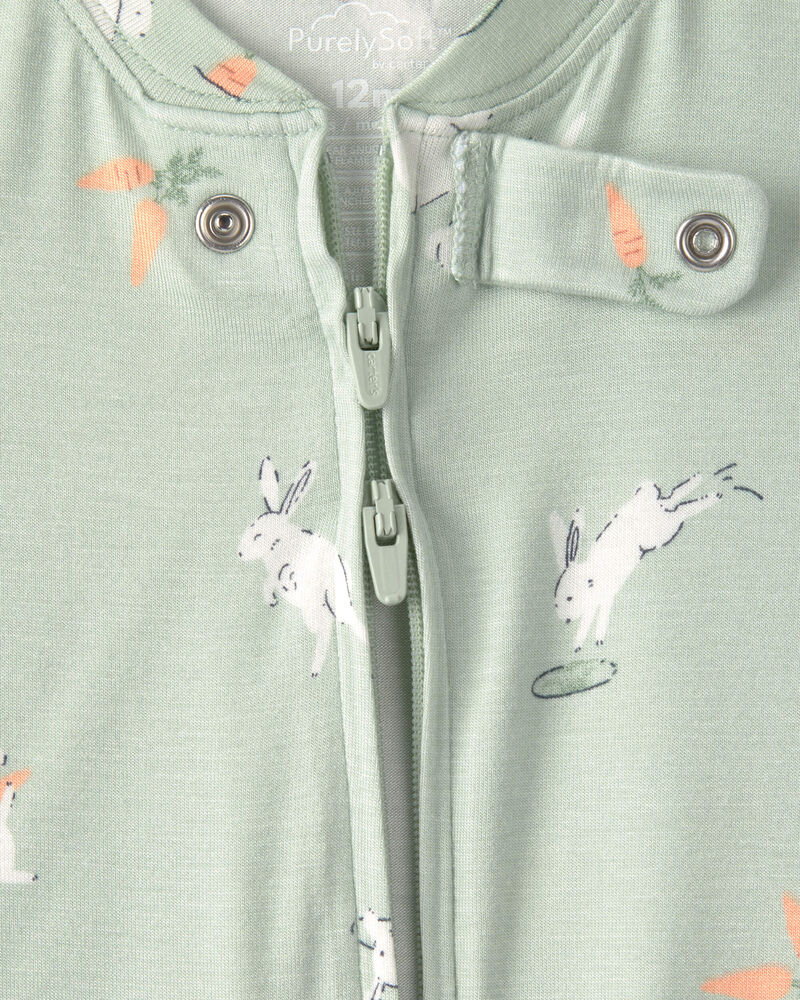 Baby Bunny PurelySoft 2-Way Zip 1-Piece Pajama - Green, image 2 of 7 slides