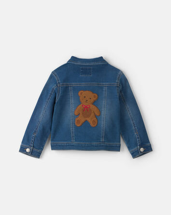 Toute-petit fille - Blouson en denim &agrave; appliqu&eacute; d&rsquo;ourson &ndash; D&eacute;lav&eacute; moyen, 