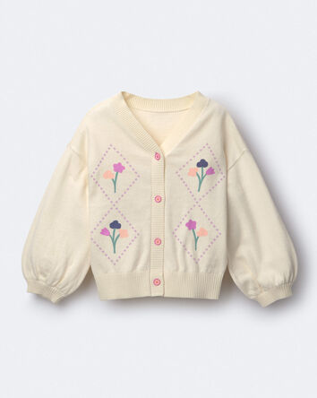 Toute-petit fille - Cardigan en tricot brod&eacute; &agrave; motif floral - Cr&egrave;me, 
