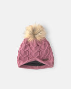 Tout-petit fille - Tuque &agrave; points torsad&eacute;s et c&oelig;urs Kombi - Ros&eacute;, image 2 sur 3 diapositives