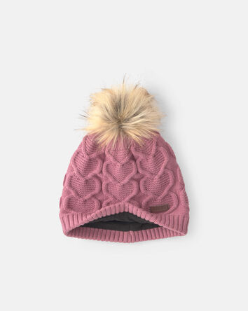 Tout-petit fille - Tuque &agrave; points torsad&eacute;s et c&oelig;urs Kombi - Ros&eacute;, 
