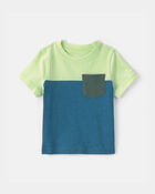 B&eacute;b&eacute; gar&ccedil;on - T-shirt manches courtes aux couleurs contrast&eacute;es - Bleu/Vert, image 1 sur 2 diapositives