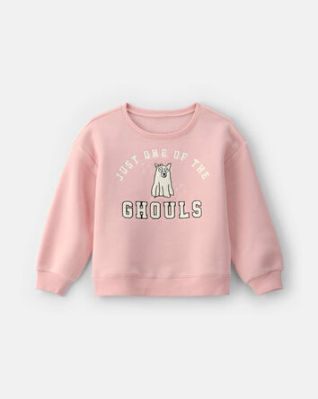 Girls Ghoul Halloween Fleece Pullover Sweatshirt - Pink, 