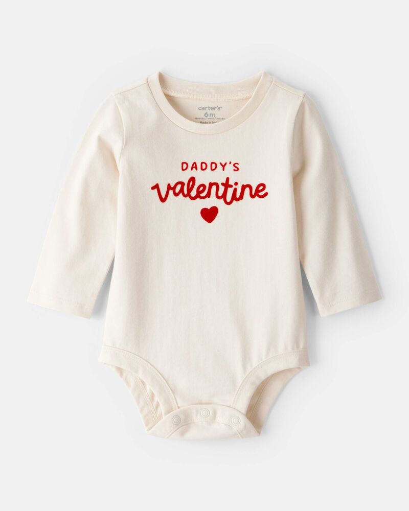 Baby Girl Daddy's Valentine Long-Sleeve Graphic Bodysuit - Cream, image 1 of 4 slides