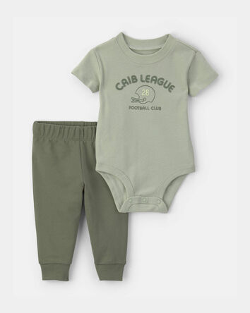Baby Boy 2-Piece 'Football Club' Bodysuit & Pant Set - Green, 