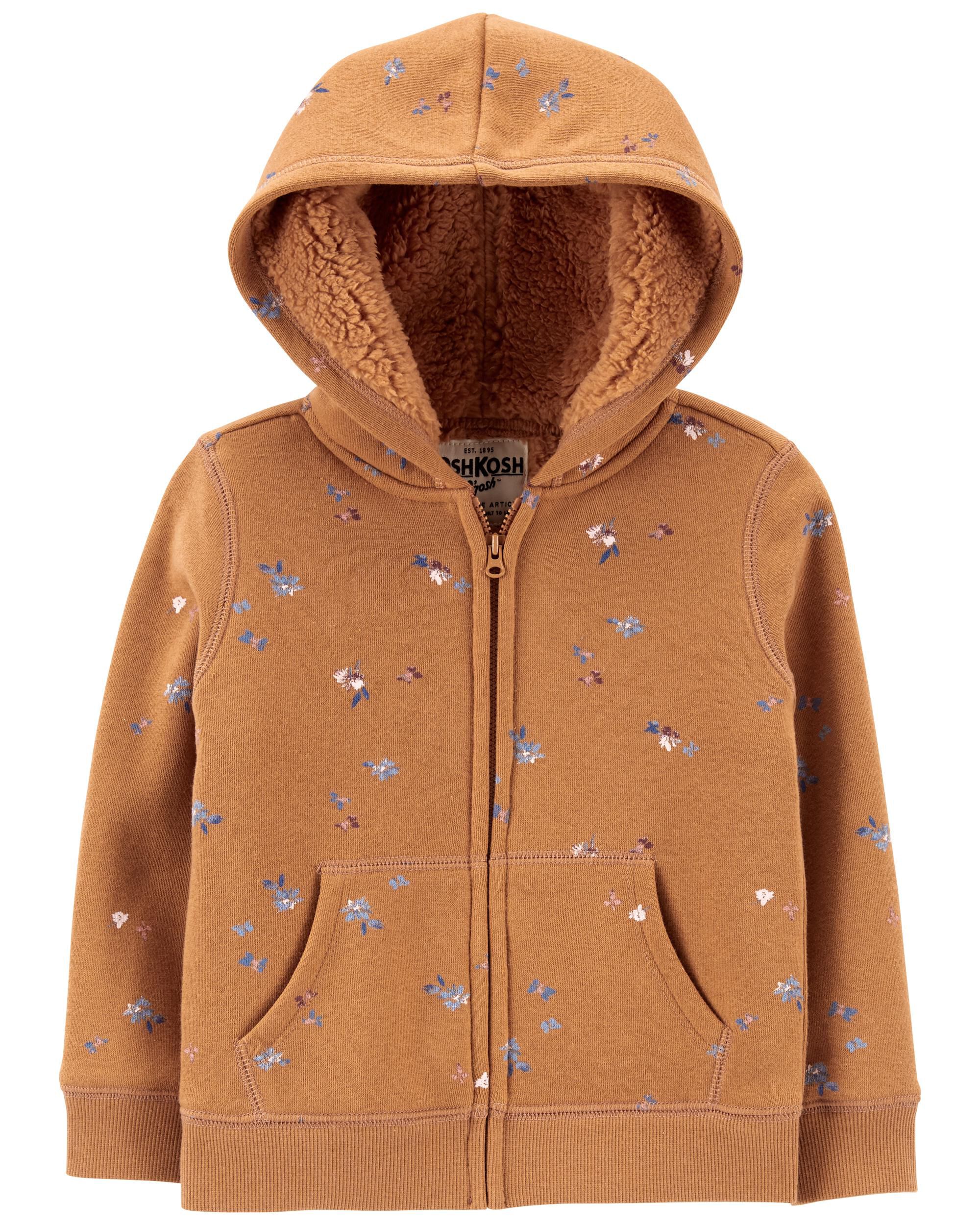 Brown Floral Print Sherpa Lined Zip Up Hoodie Carter s Oshkosh
