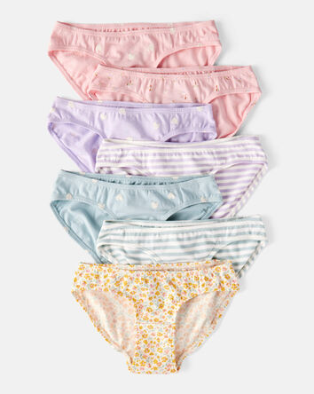 Filles - Emballage 7 culottes bikini, coeurs et fleurs - Bleu/Mauve, 