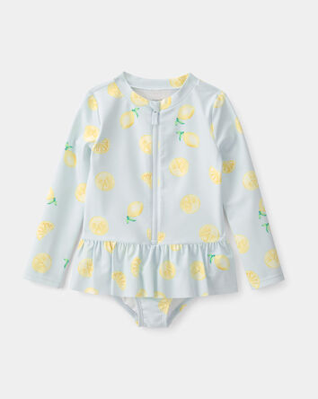 Toddler Girl 1-Piece Lemon Rashguard Swimsuit - Blue, 