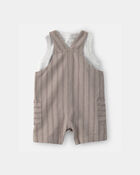 Baby Boy 2-Piece Striped Sleeveless Overall Set - Brown, image 2 of 6 slides