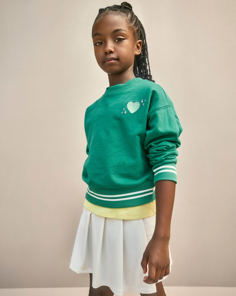 Girls Tennis Heart French Terry Pullover Sweatshirt - Green, image 2 of 5 slides