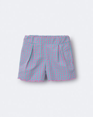 Tout-petit fille - Short festonn&eacute; en guingan - Bleu/Mauve, 