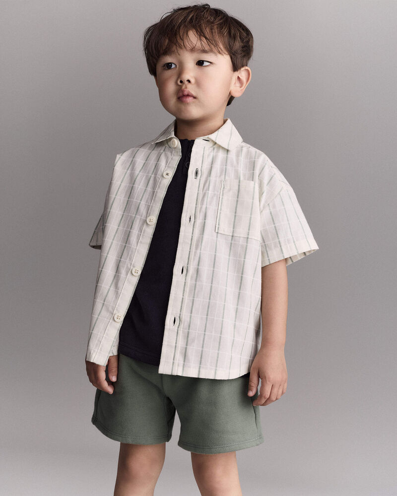 Toddler Boy Dobby Knit Button-Down Short-Sleeve Shirt - Cream, image 1 of 6 slides