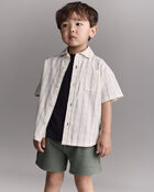 Toddler Boy Dobby Knit Button-Down Short-Sleeve Shirt - Cream, image 1 of 6 slides