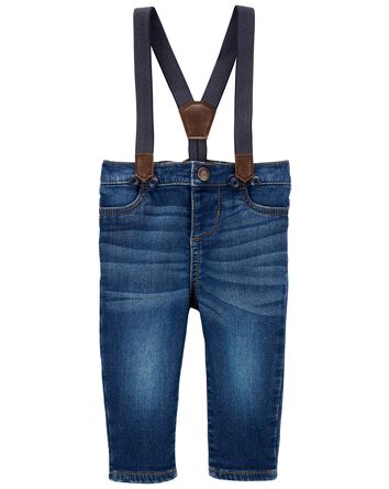 Knit Denim Suspender Jeans, 