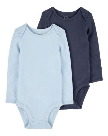 Baby 2-Pack Long-Sleeve PurelySoft Bodysuits - Blue, 