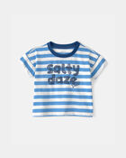 Baby Boy 'Salty Daze' Striped Graphic Tee - Blue/Ivory, image 1 of 4 slides
