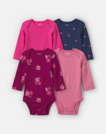 Baby Girl 4-Pack Floral Long-Sleeve Multipack Bodysuits, 