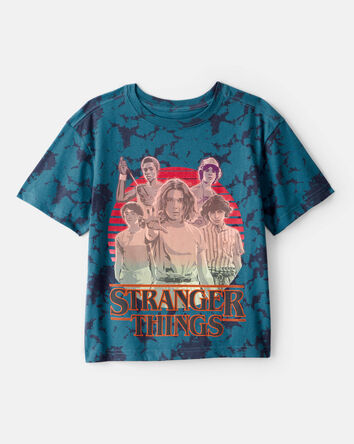 Jeune - T-shirt &agrave; manches courtes teint sur n&oelig;ud Stranger Things - Noir, 