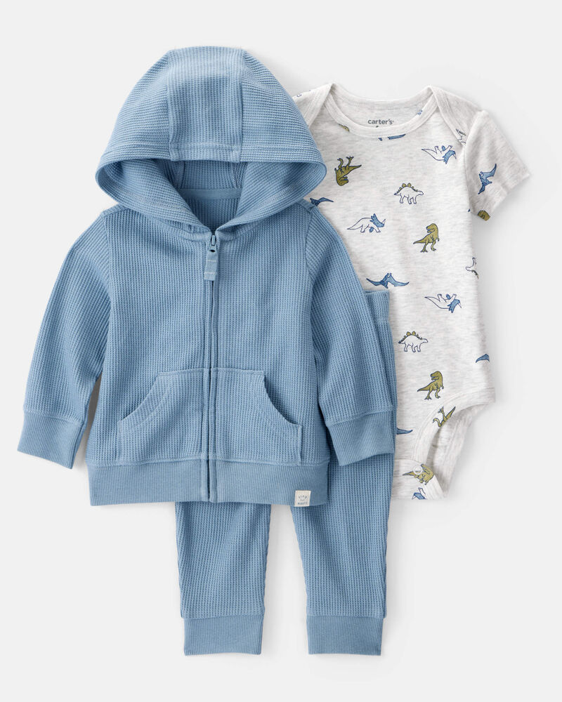 Baby 3-Piece Dinosaur Thermal Little Jacket Set, image 1 of 4 slides