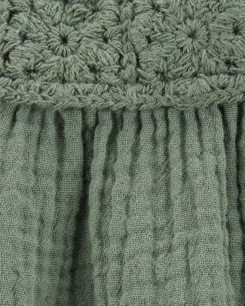 Toddler Gauze Crotchet Knit Tank-Olive, image 3 of 4 slides