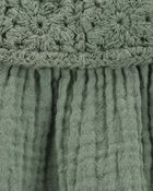 Toddler Gauze Crotchet Knit Tank-Olive, image 3 of 4 slides