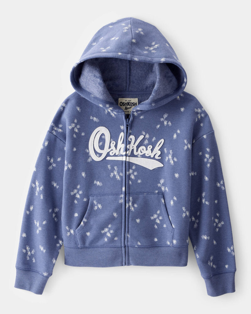 Girls Heart Print Fleece Hooded Jacket - Navy, image 1 of 3 slides
