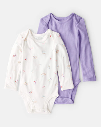 Bébé fille - Emballage de cache-couches à manches longues PurelySoft à imprimé de pinceaux - Blanc/mauve, 