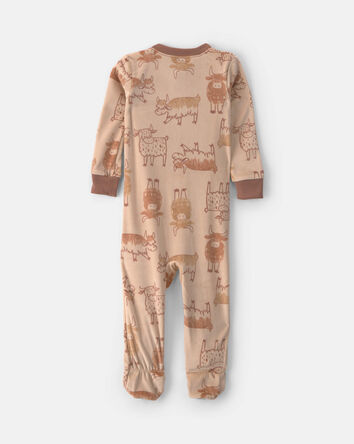 Baby Boy 1-Piece Cow 2-Way Zip DreamPlush Snug Fit Footed Pyjama - Brown, 