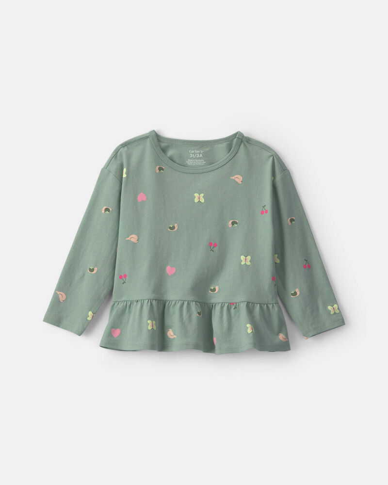 Toddler Girl All Over Print Long Sleeve Top - Green, image 1 of 3 slides