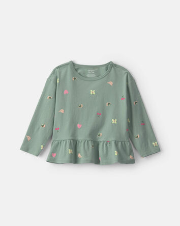 Toddler Girl All Over Print Long Sleeve Top - Green, 