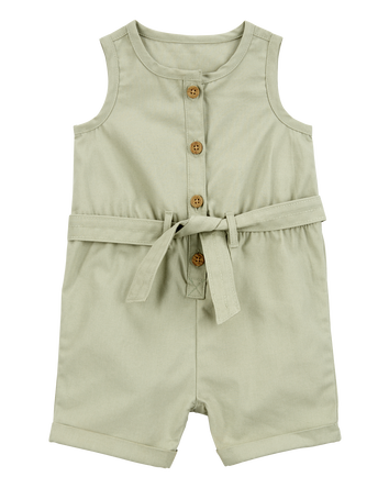 Baby Sleeveless Canvas Romper - Olive, 