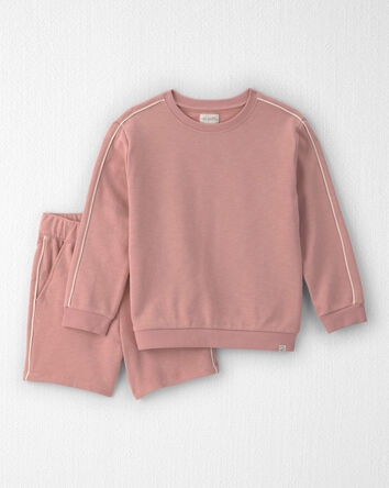 Filles - Ensemble 2 pi&egrave;ces chandail et short en coton biologique - Rose, 