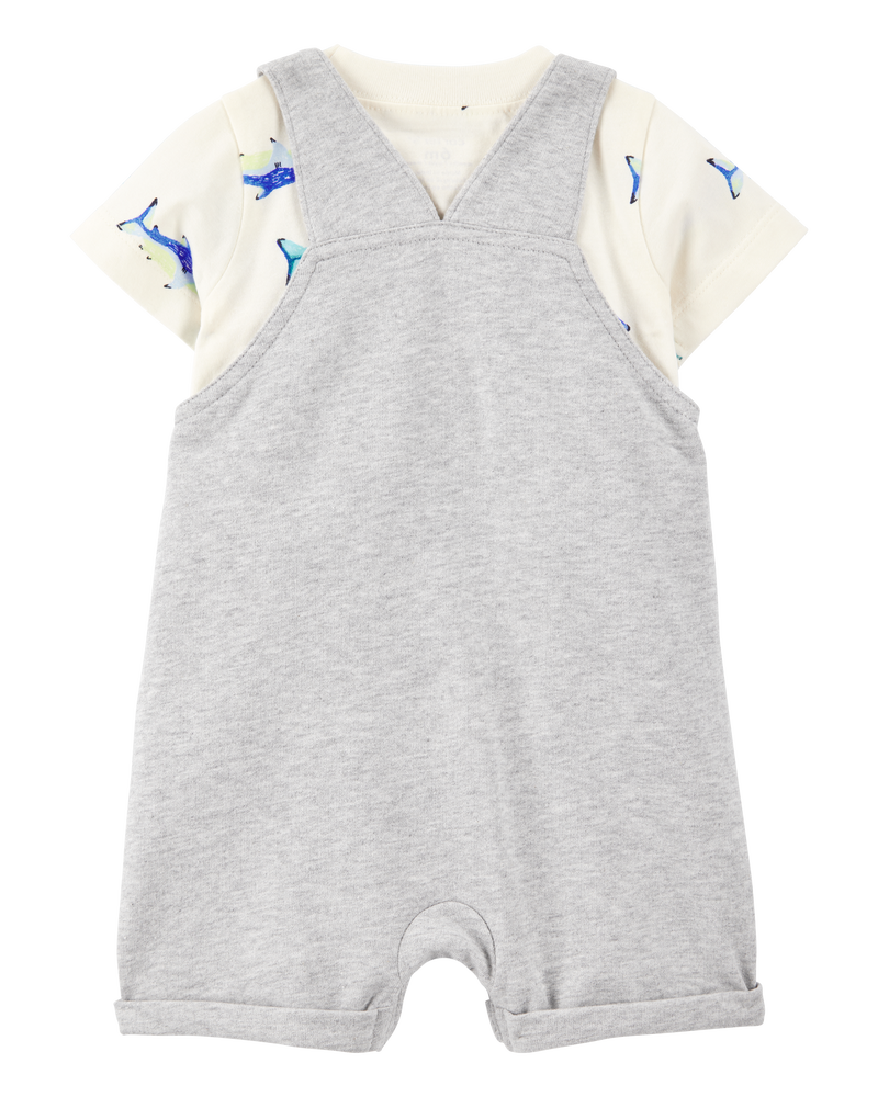 Baby 2-Piece Shark Tee & Shortall Set - Grey, image 2 of 6 slides
