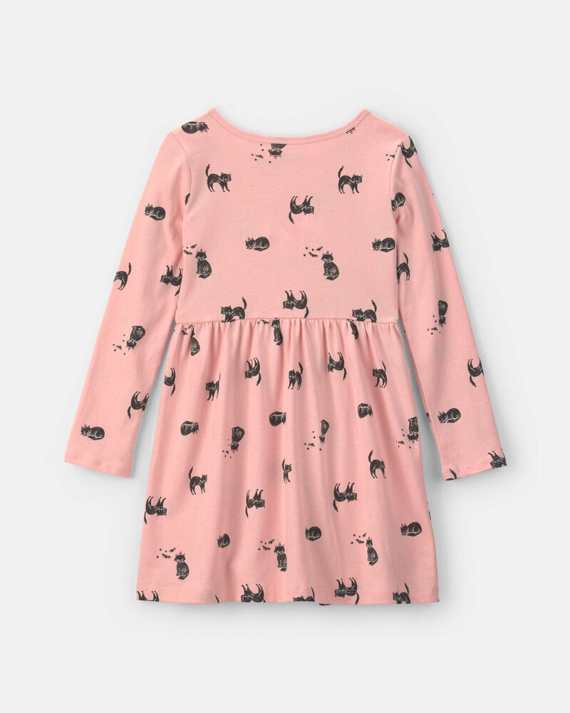 Girls Halloween Cat Long-Sleeve Dress - Pink, image 2 of 4 slides