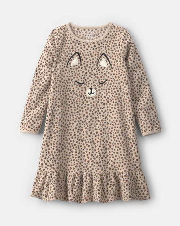 Girls Leopard Fleece Loose Fit Night Gown - Brown, 
