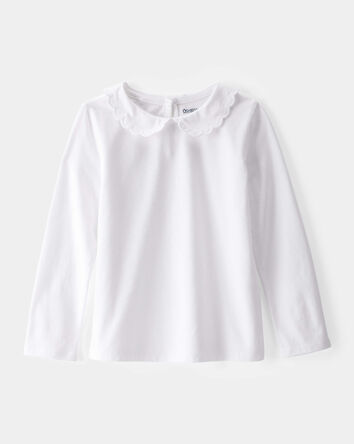 Toddler Scalloped Collar Long-Sleeve Shirt - White, 