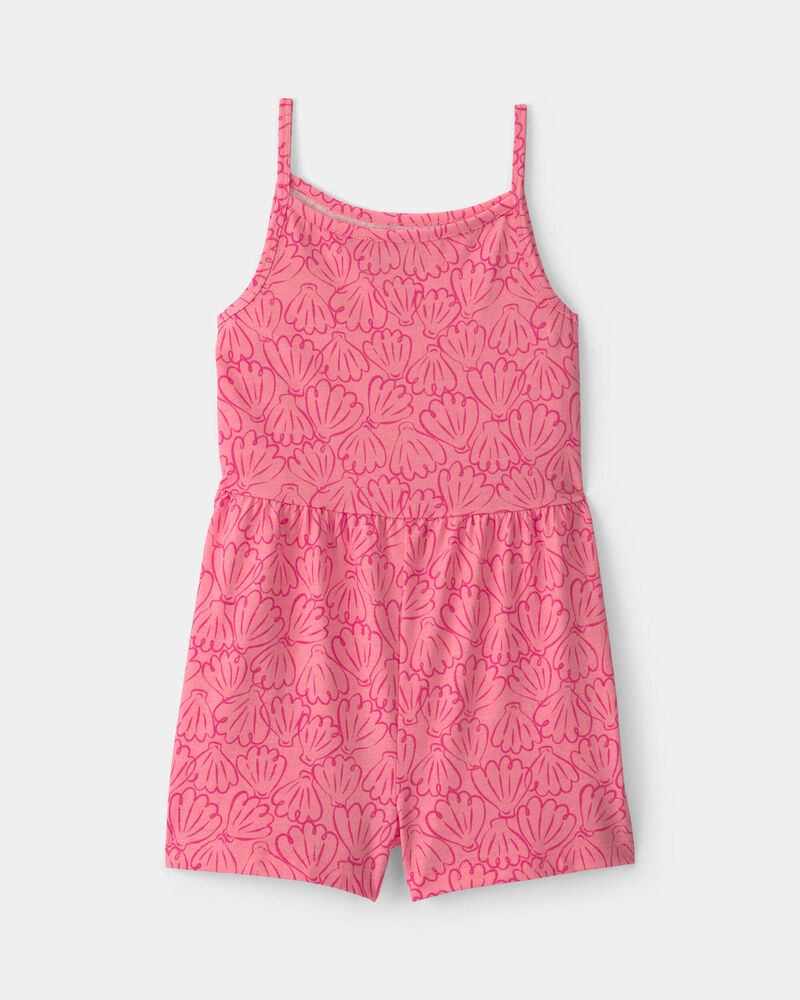 Girls Shell Romper - Coral, image 1 of 3 slides