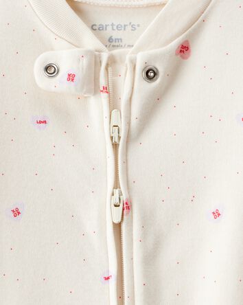 B&eacute;b&eacute; fille - Grenouill&egrave;re &agrave; glissi&egrave;re 2 sens en coton 100 % ajust&eacute; avec c&oelig;urs de la Saint-Valentin &ndash; Blanc, 