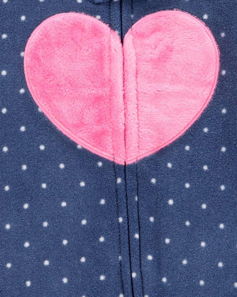 Baby Girl Heart Print Loose Fit Long-Sleeve Sleeper - Navy, image 2 of 3 slides
