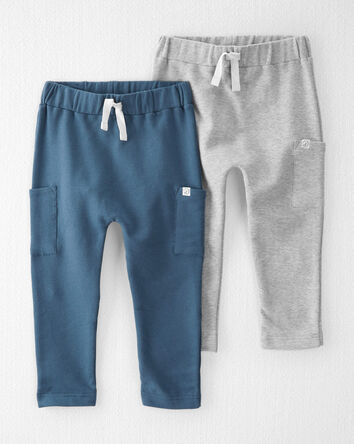 Enfant en bas âge Emballage de 2 pantalons en coton biologique - Sarcelle foncée/Gris chiné, 