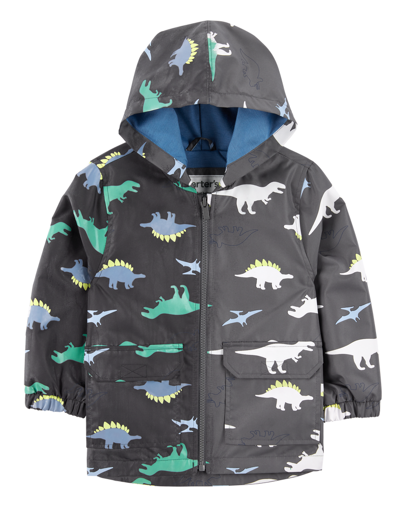 Toddler Dinosaur Colour Changing Rain Jacket - Grey, image 2 of 6 slides