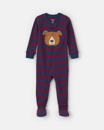B&eacute;b&eacute; gar&ccedil;on - Pyjama ajust&eacute; 1 pi&egrave;ce en 100&nbsp;% coton &agrave; fermeture &agrave; glissi&egrave;re double sens et pieds &agrave; motif chien &ndash; Bourgogne/Bleu, 