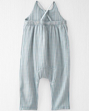 Baby Gingham Print Organic Cotton Gauze Jumpsuit, 